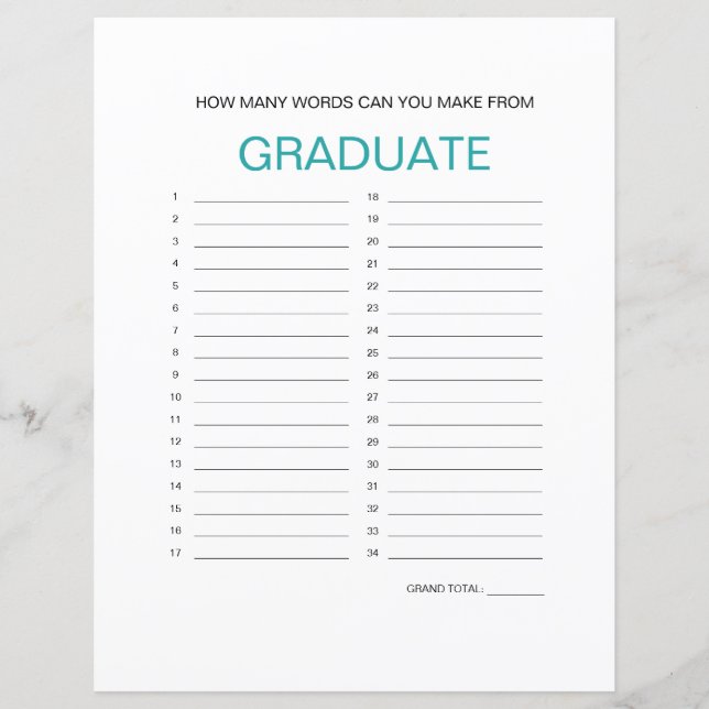 "Graduate" Word Maker Game (Front)