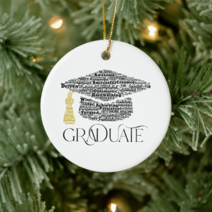 Graduate Words Graduation Cap Party Ceramic Ornament
