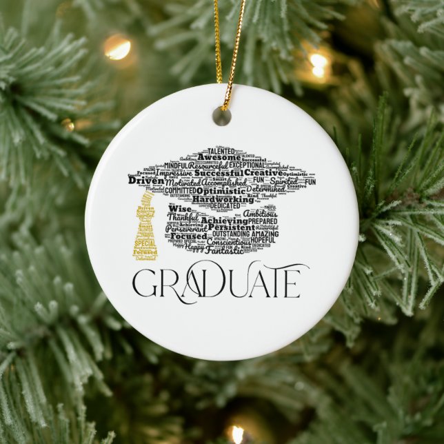 Graduate Words Graduation Cap Party Ceramic Ornament (Tree)