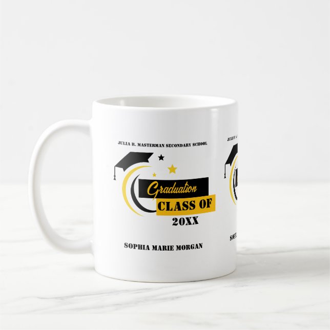 Graduate Yellow Black White Graduation Classic  Coffee Mug (Left)