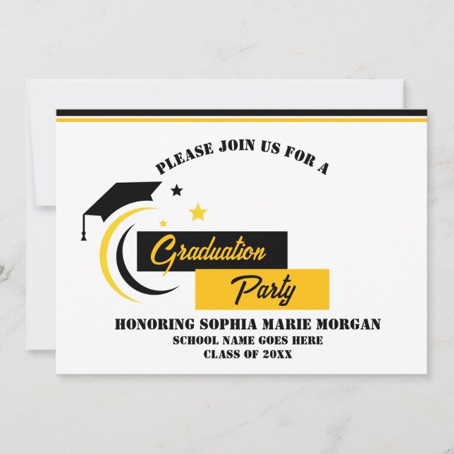 Graduate Yellow Black White Graduation Invitation (Front)