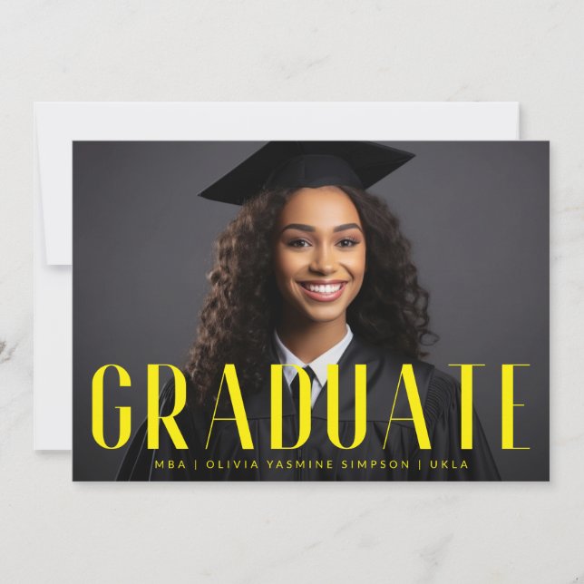 Graduate Yellow MBA Overlay Modern Photo Announcement (Front)