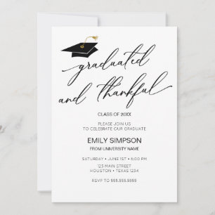 Graduated and Thankful Modern Graduation Invitation