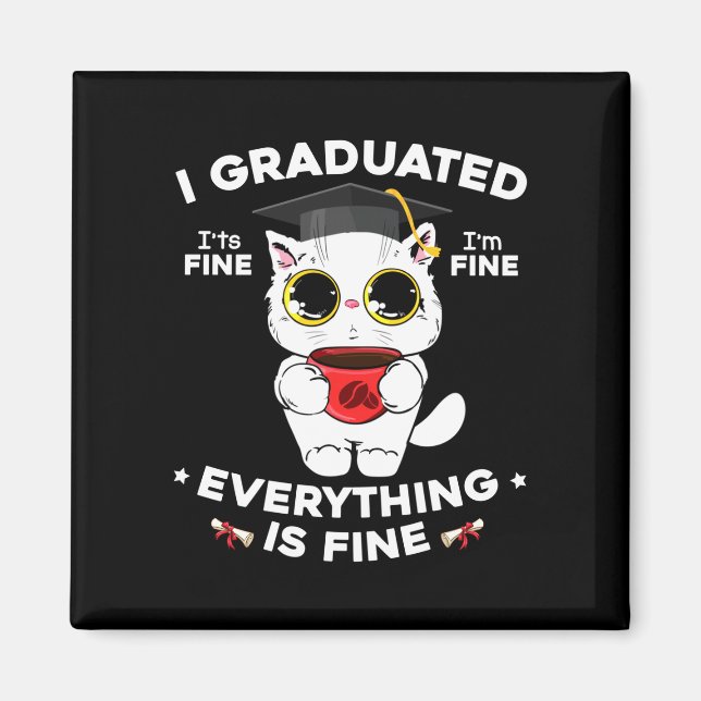Graduated graduate class 2024 funny black cat magnet (Front)