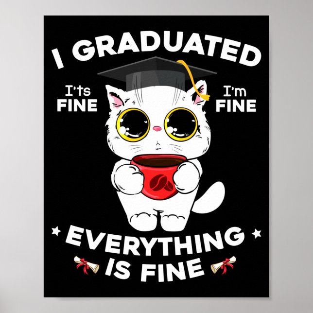 Graduated graduate class 2024 funny black cat poster (Front)