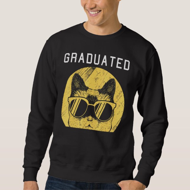 Graduated Graduation Cool Cat Sunglasses Sweatshirt (Front)