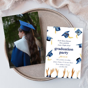 Graduated Photo l Happy Blue Hats Party Invitation