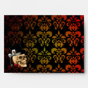Graduated red,  yellow damask and gambling skull envelope