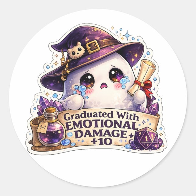 Graduated With Emotional Damage Wizard Ghost  Classic Round Sticker (Front)