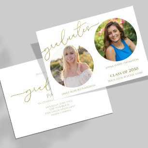Graduates 2 Photo Simple Stylish Gold Double Invitation
