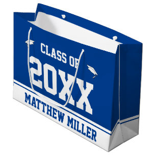 Graduate's Name Deep Blue and White Graduation Large Gift Bag