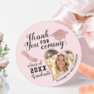 Graduates Photo Blush Pink Graduation Thank You Classic Round Sticker