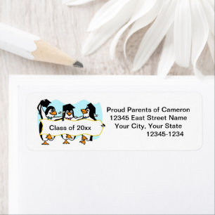 Graduating Dancing Penguins w/Banner Return Address Label