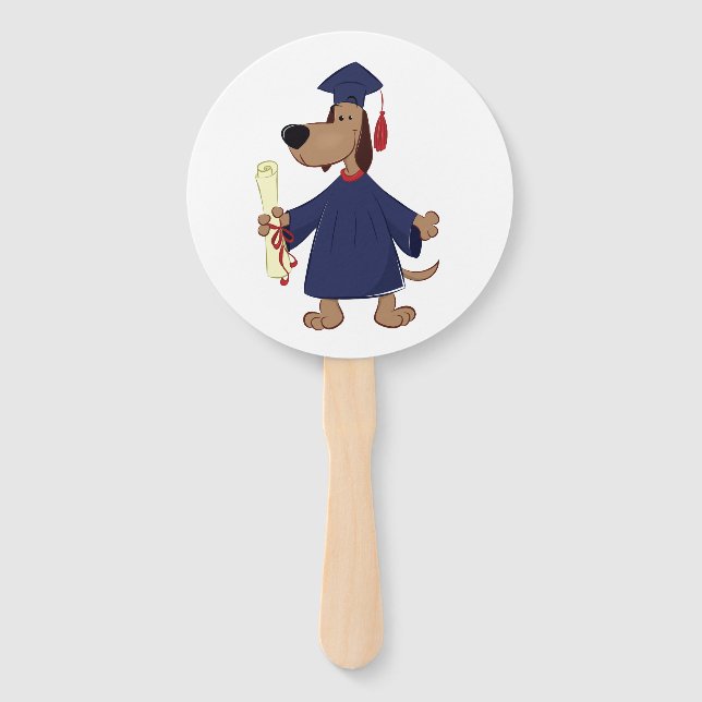 Graduating dog clipart hand fan (Front)