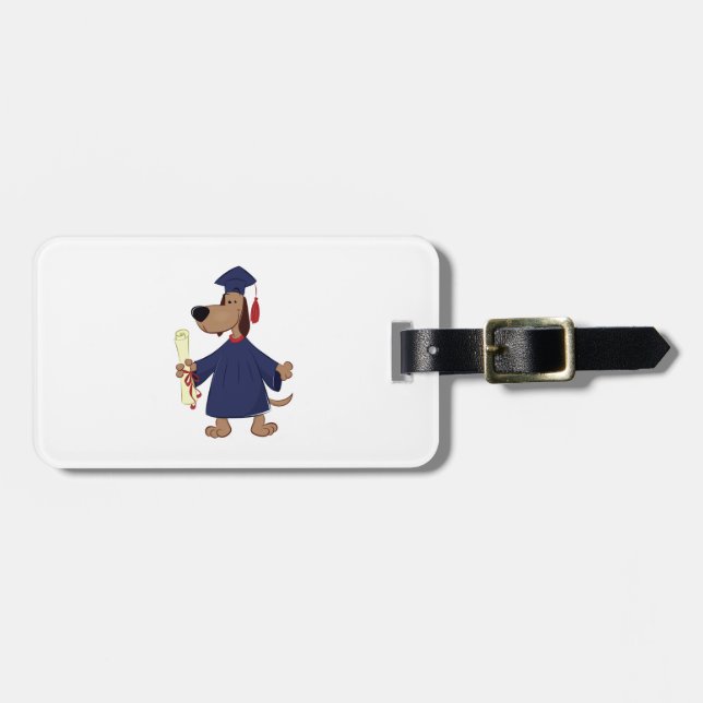 Graduating dog clipart luggage tag (Front Horizontal)