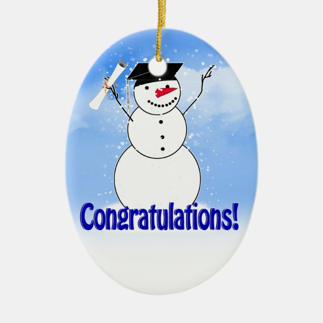Graduating Snowman With Diploma Ceramic Ornament (Front)