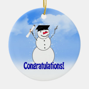 Graduating Snowman With Diploma Ceramic Tree Decoration