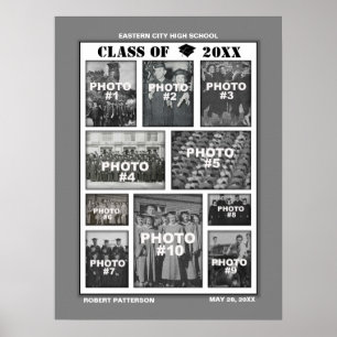 Graduation 10 Photos Collage Poster Grey
