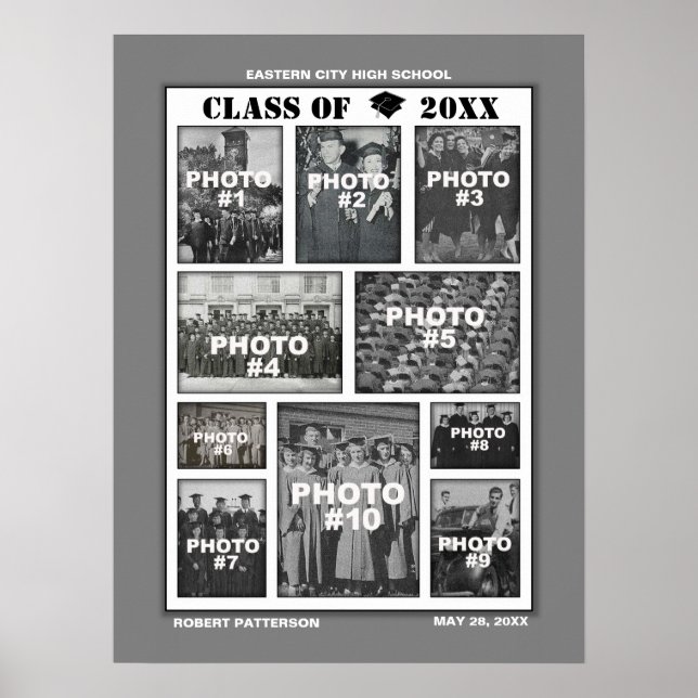 Graduation 10 Photos Collage Poster Grey (Front)