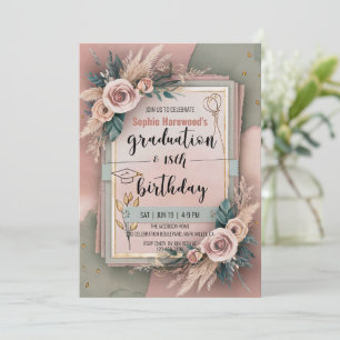 Graduation 18th Birthday Boho Soft Pastel Flower Invitation