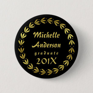 Graduation 2019 Black Gold Laurel Wreath Custom 6 Cm Round Badge