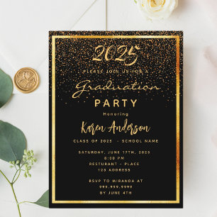 Graduation 2021 party black glam gold invitation postcard
