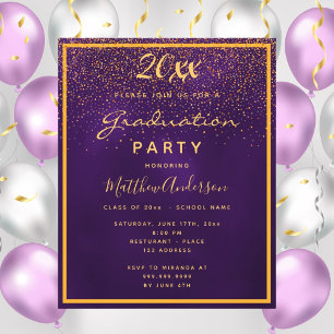 Graduation 2022 party purple budget invitation flyer