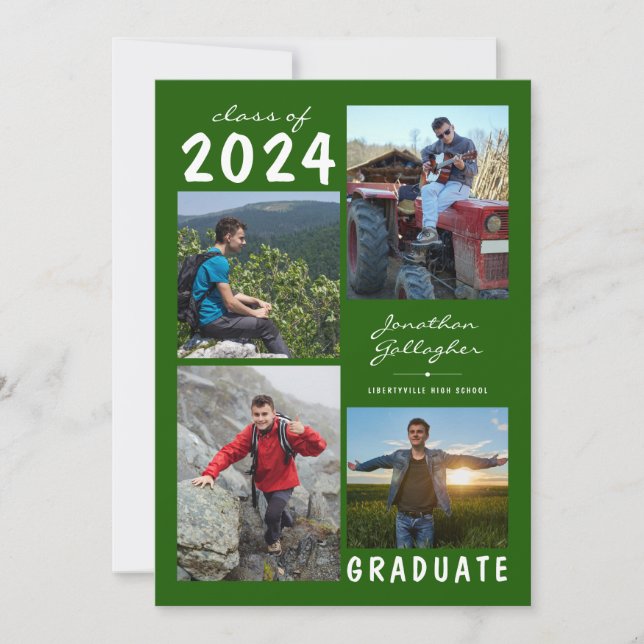 Graduation 2023 4 Photo Handwritten Green Announcement (Front)