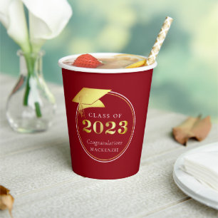 Graduation 2023 Gold Red Personalised Paper Cups