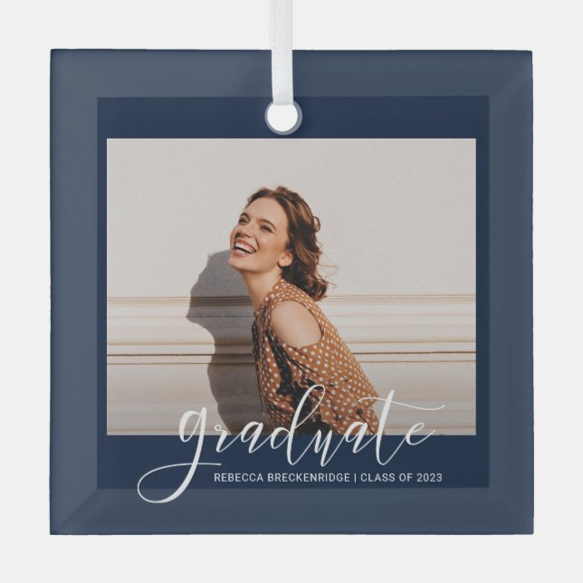 Graduation 2023 Graduate Photo Keepsake Christmas Glass Tree Decoration (Front)