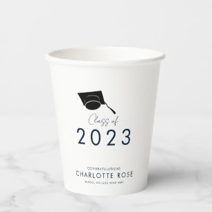 Graduation 2023 Navy Blue Script Grad Party Paper Paper Cups