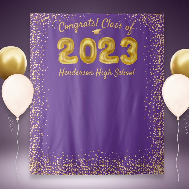 Graduation 2024 Gold Balloon Purple Photo Backdrop Tapestry (Creator Uploaded)
