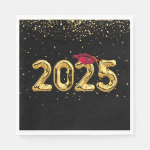 Graduation 2024 Gold Balloons and Red Cap Napkin