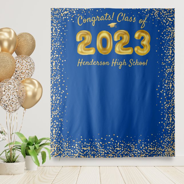 Graduation 2024 Gold Balloons Blue Photo Backdrop Tapestry (Creator Uploaded)