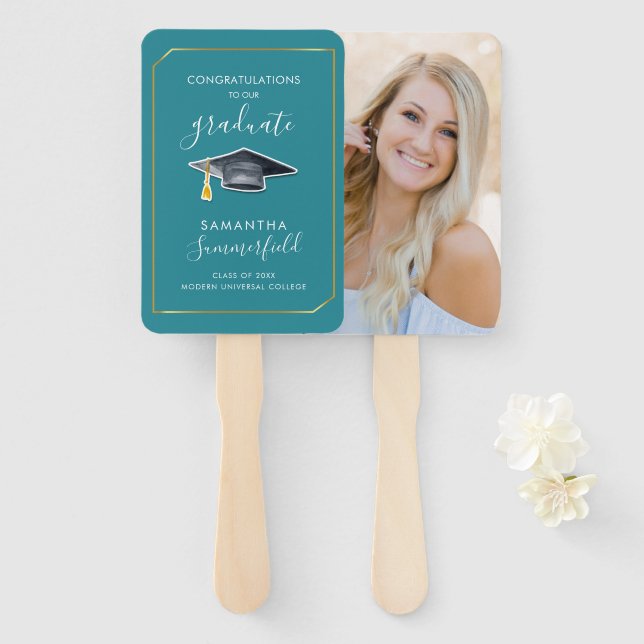 Graduation 2024 Grad Photo Script Graduate Party Hand Fan (Front and Back)
