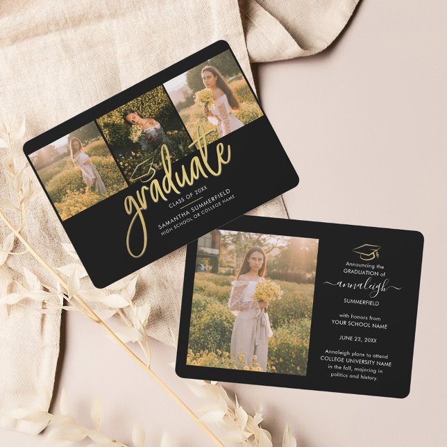 Graduation 2024 Photo Collage Black Script Grad Announcement (Graduation 2024 Photo Collage  Script Announcement)