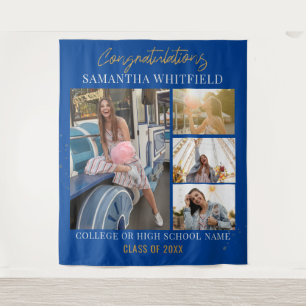 Graduation 2024 Photo Collage Blue Backdrop Tapestry