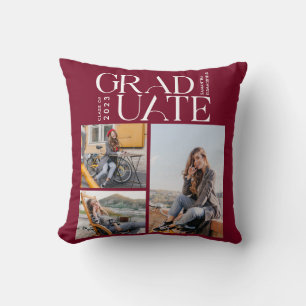 Graduation 2024 Photo Collage Burgundy Graduate Cushion