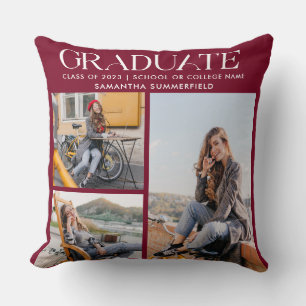 Graduation 2024 Photo Collage Burgundy Keepsake Cushion