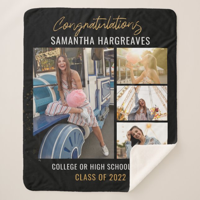  Graduation 2024 Photo Collage Grad Keepsake Sherpa Blanket (Front)