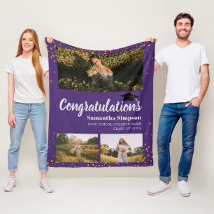 Graduation 2024 Photo Collage Graduate Purple Fleece Blanket