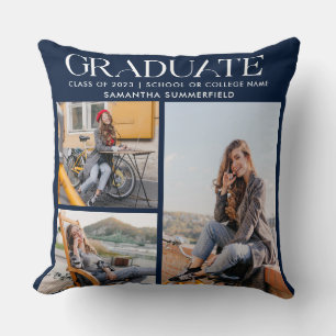 Graduation 2024 Photo Collage Navy Blue Keepsake Cushion