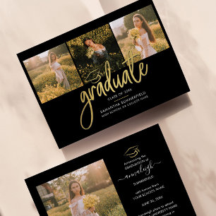 Graduation 2024 Photo Collage Script Black Gold Announcement