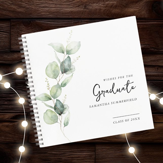 Graduation 2024 Photo Eucalyptus Grad Guest Book (Eucalyptus Graduation Party Guestbook Front View)