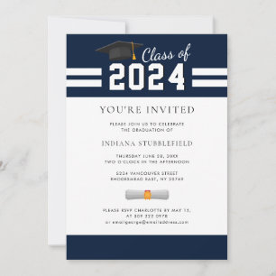 Graduation 2024 Photo Navy Blue Graduate Party Invitation