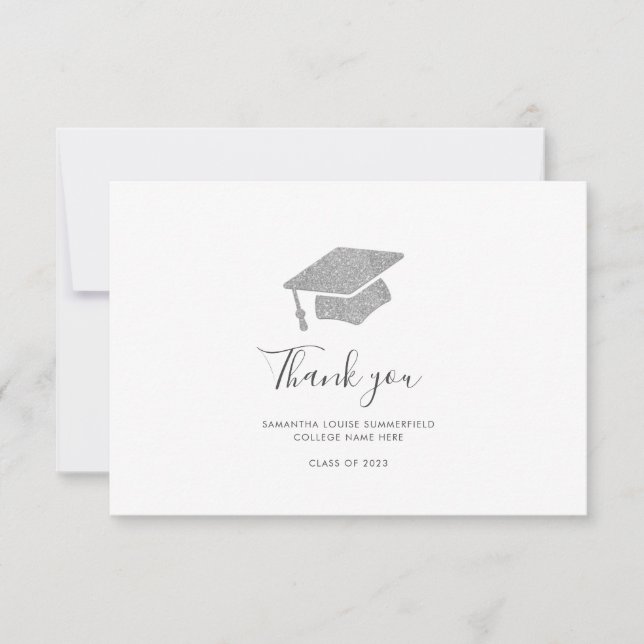 Graduation 2024 Photo Silver Graduate Cap Thank You Card (Front)