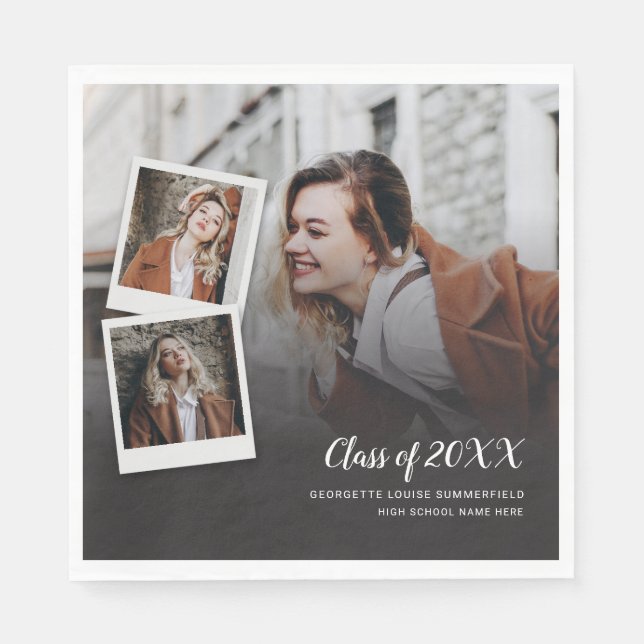 Graduation 2024 Photos Script Grad Party Paper Napkin (Front)