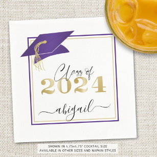 Graduation 2024 Purple Gold Script Napkin