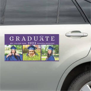 Graduation 2024 Purple Multi Photo Grad Party Car Magnet