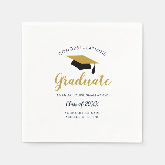 Graduation 2024 Script Gold Cap Grad Party Paper Napkin (Front)